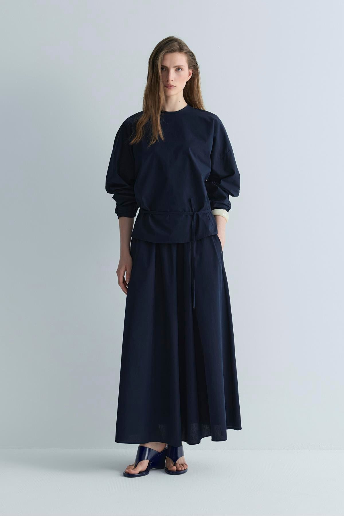 Suud Collection-Μπλε ναυτικό Lara Flared φούστα 4