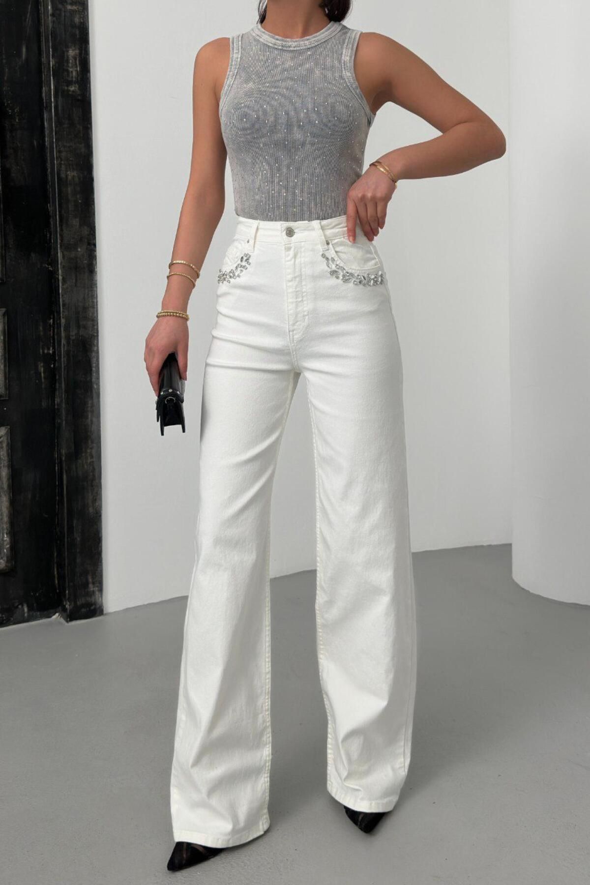 LACARINO 7984 Wide Leg Kadın Jean Pantolon