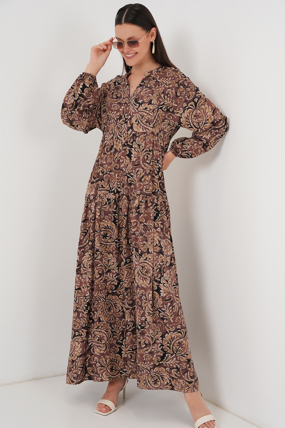 Bigdart-2423 Authentic Patterned Hijab Dress - C. Dusty Rose 3