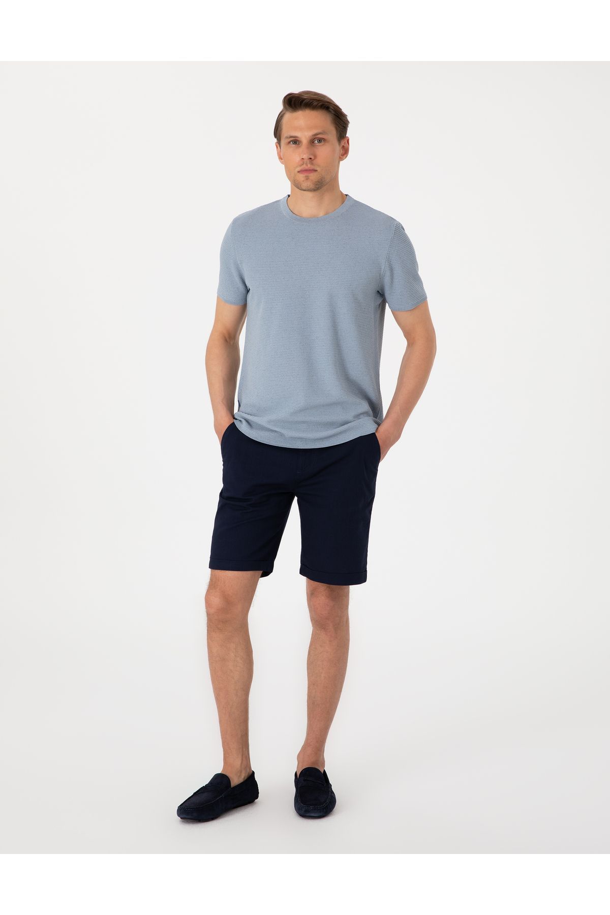 Pierre Cardin Lacivert Slim Fit Beli Lastikli Bağcıklı Dokuma Şort 50308148-VR033