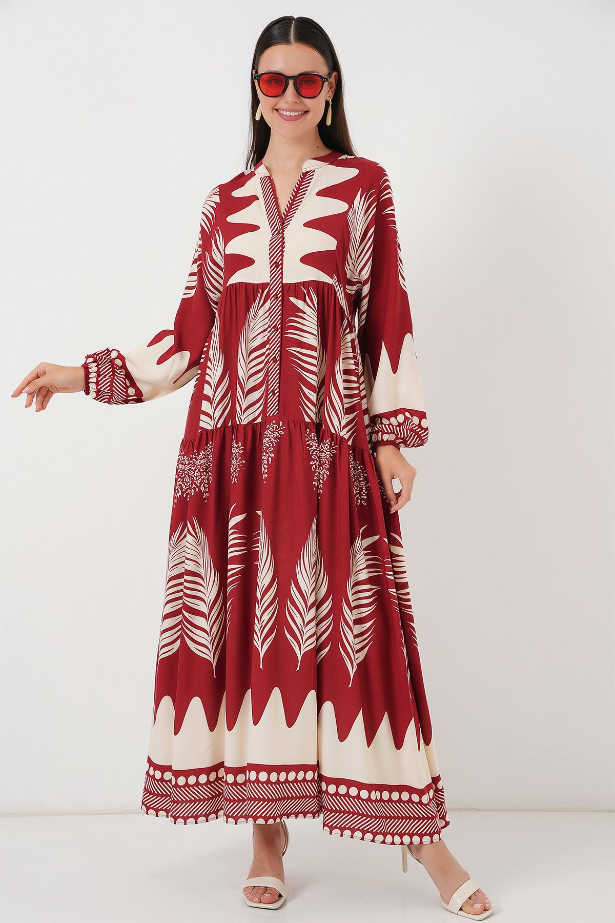 Bigdart-2423 Authentic Patterned Hijab Dress - G.Burgundy 3