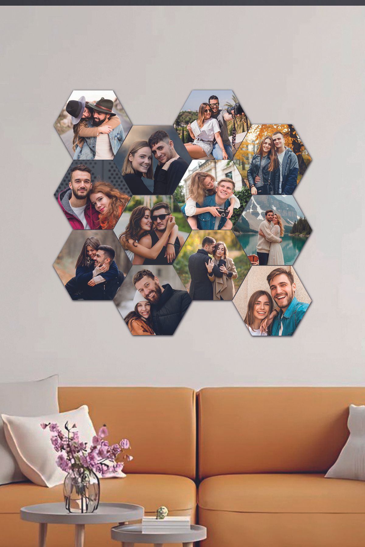 Fotomcity Kişiye Özel 12 Fotoğraflı Altıgen Mdf Tablo