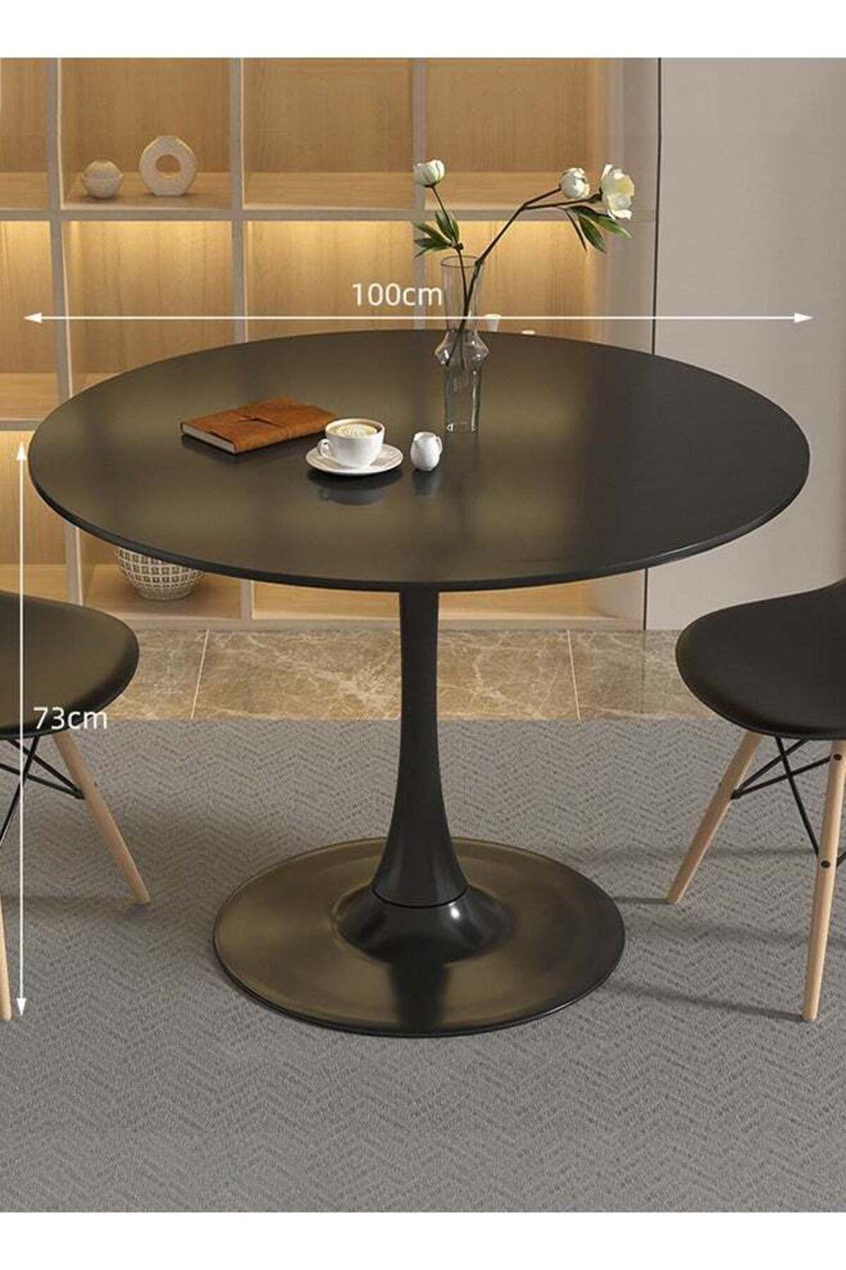 Taimi-Round Dining Table Elegant Plastic 100x100x73cm Coffee Table for Living Room, Dining Room, Black 1