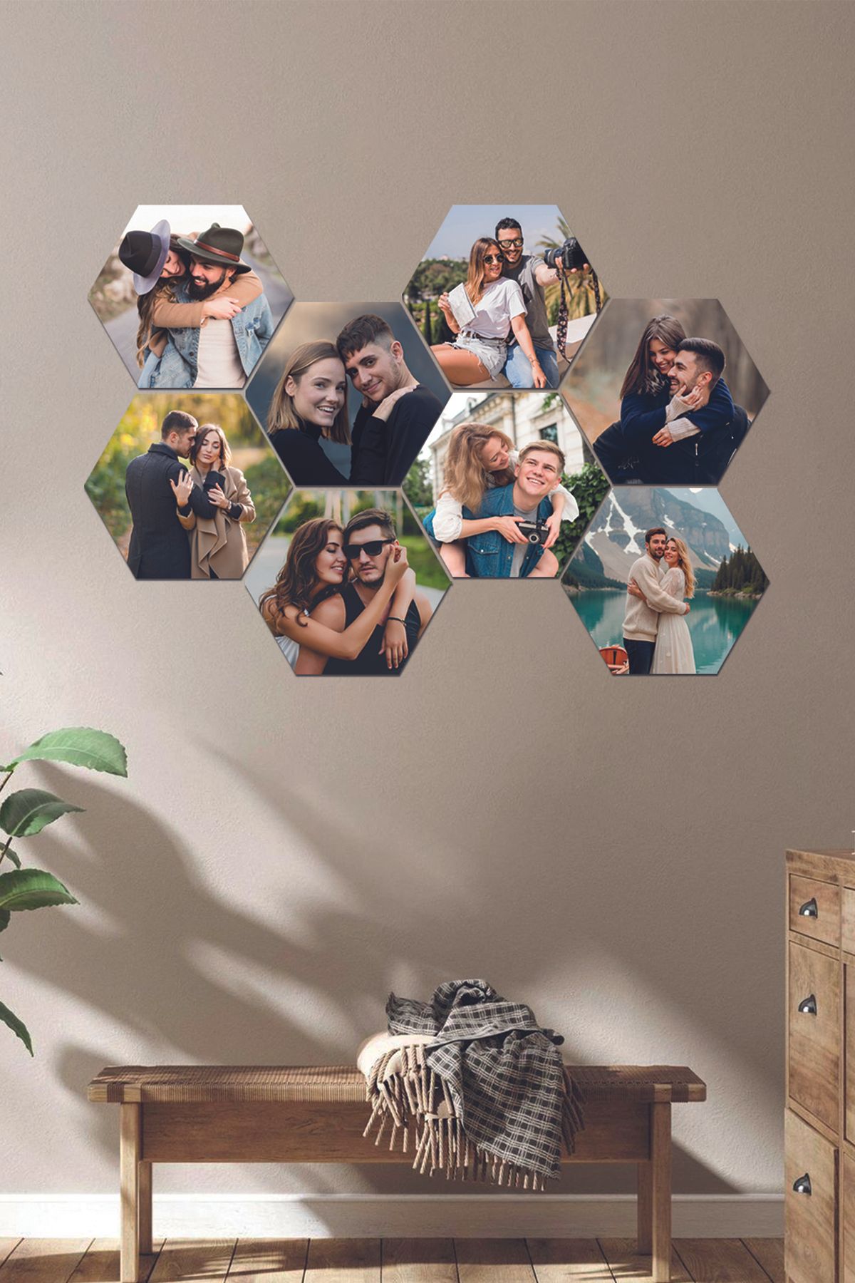 Fotomcity Kişiye Özel 8 Fotoğraflı Altıgen Mdf Tablo