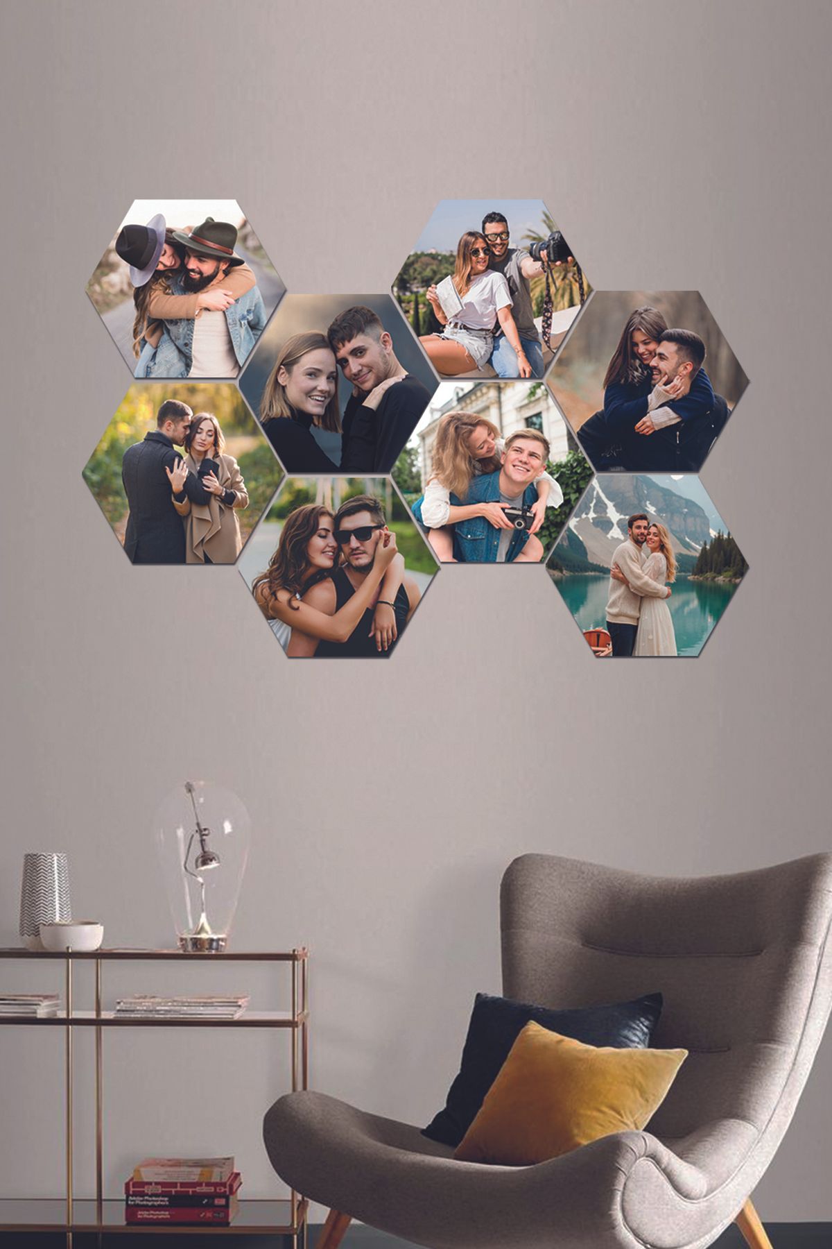Fotomcity Kişiye Özel 8 Fotoğraflı Altıgen Mdf Tablo