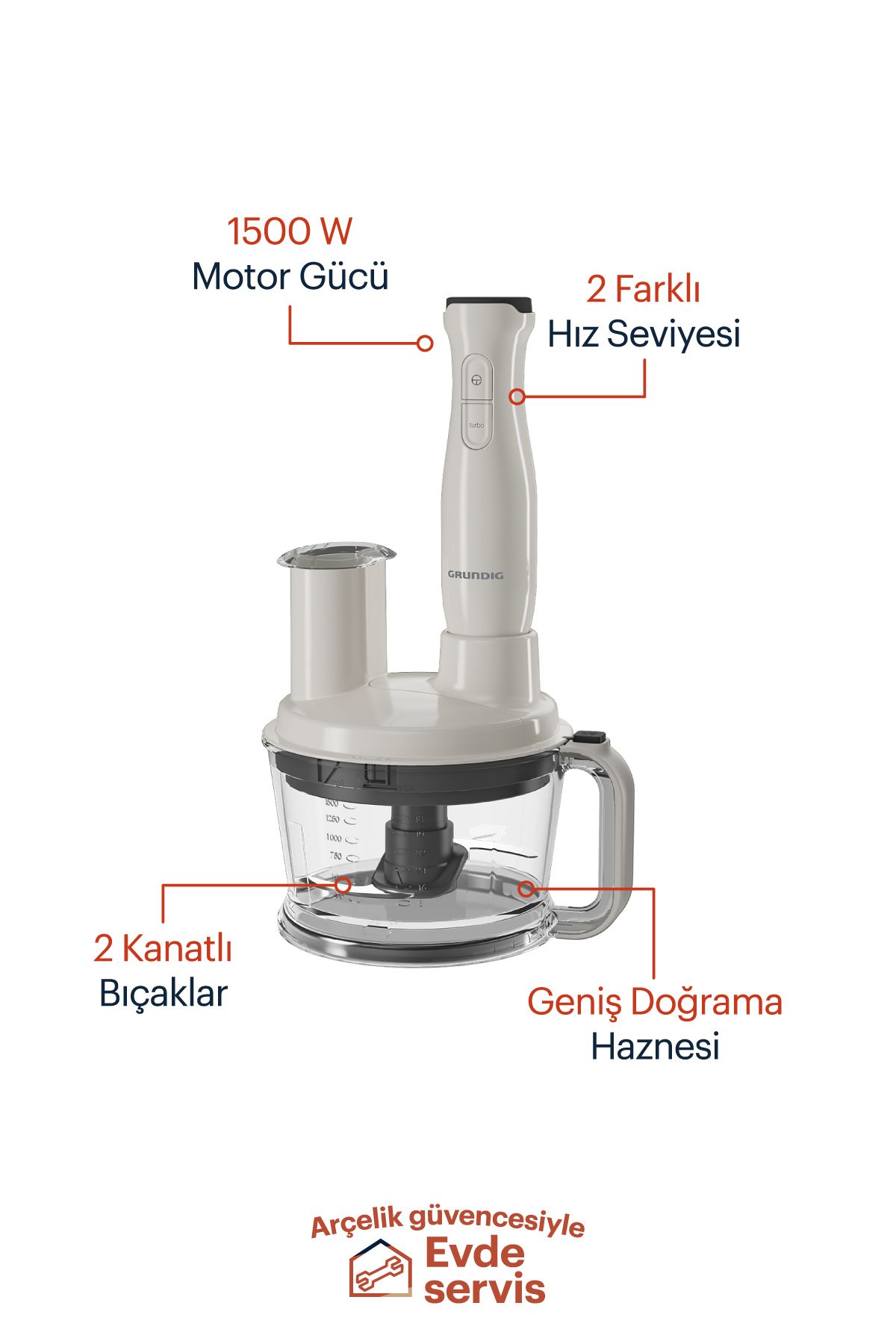 Grundig RHB 1410 B 1500 Watt Blender Seti