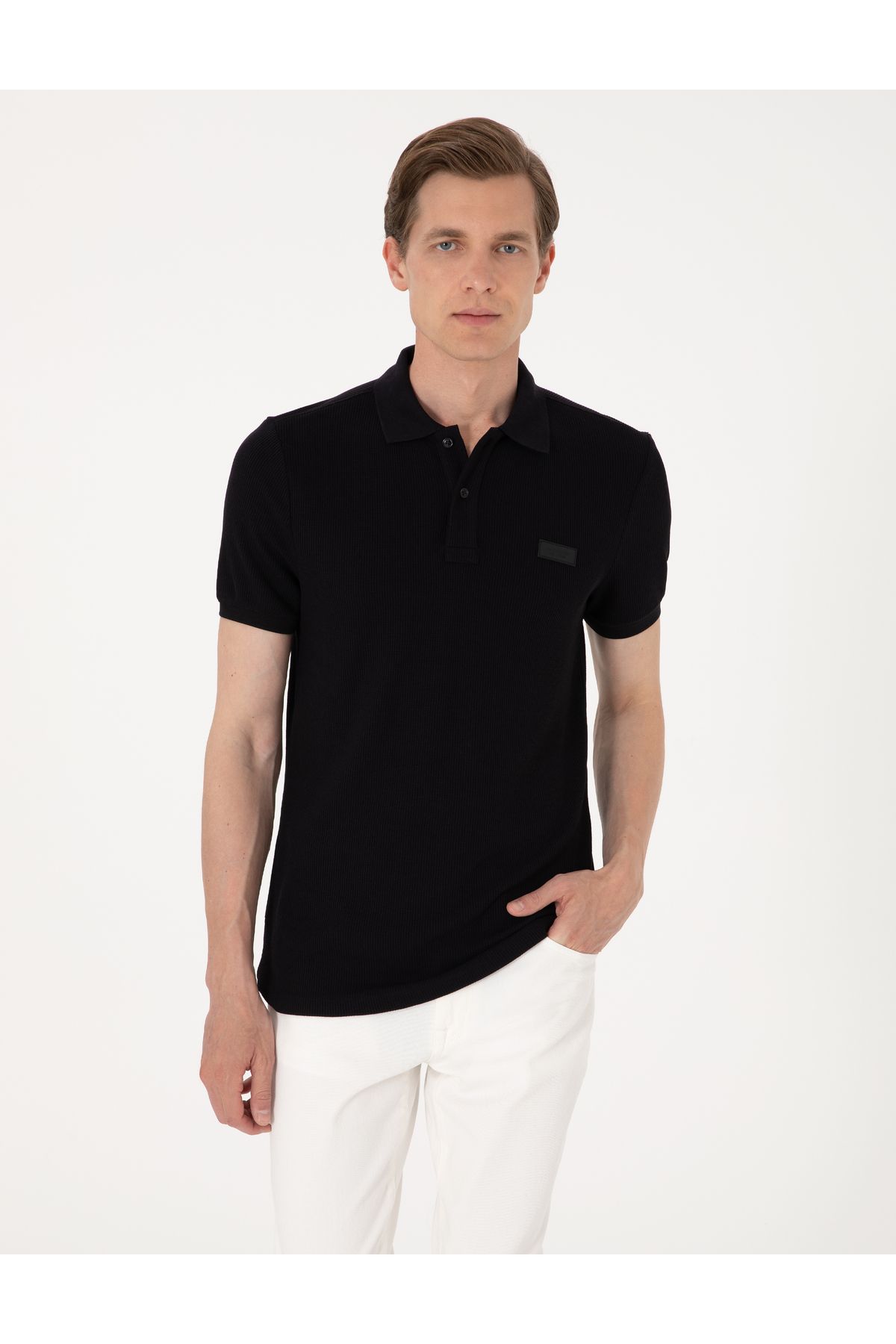 Pierre Cardin Siyah Slim Fit Örme Dokulu Polo Yaka Tişört 50309959-VR046