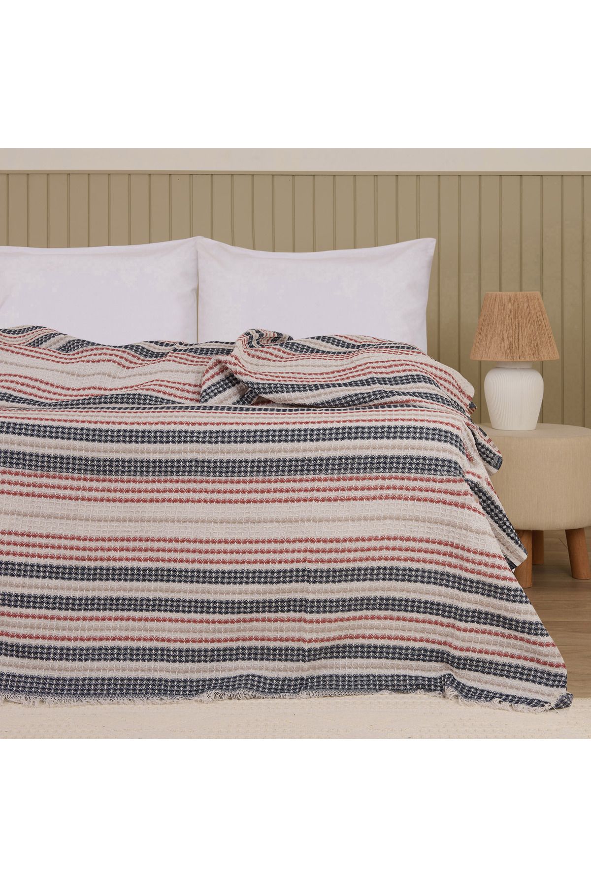 Evidea Soft Radiant Tek Kişilik Pike - Ekru / Lacivert - 160x230 cm