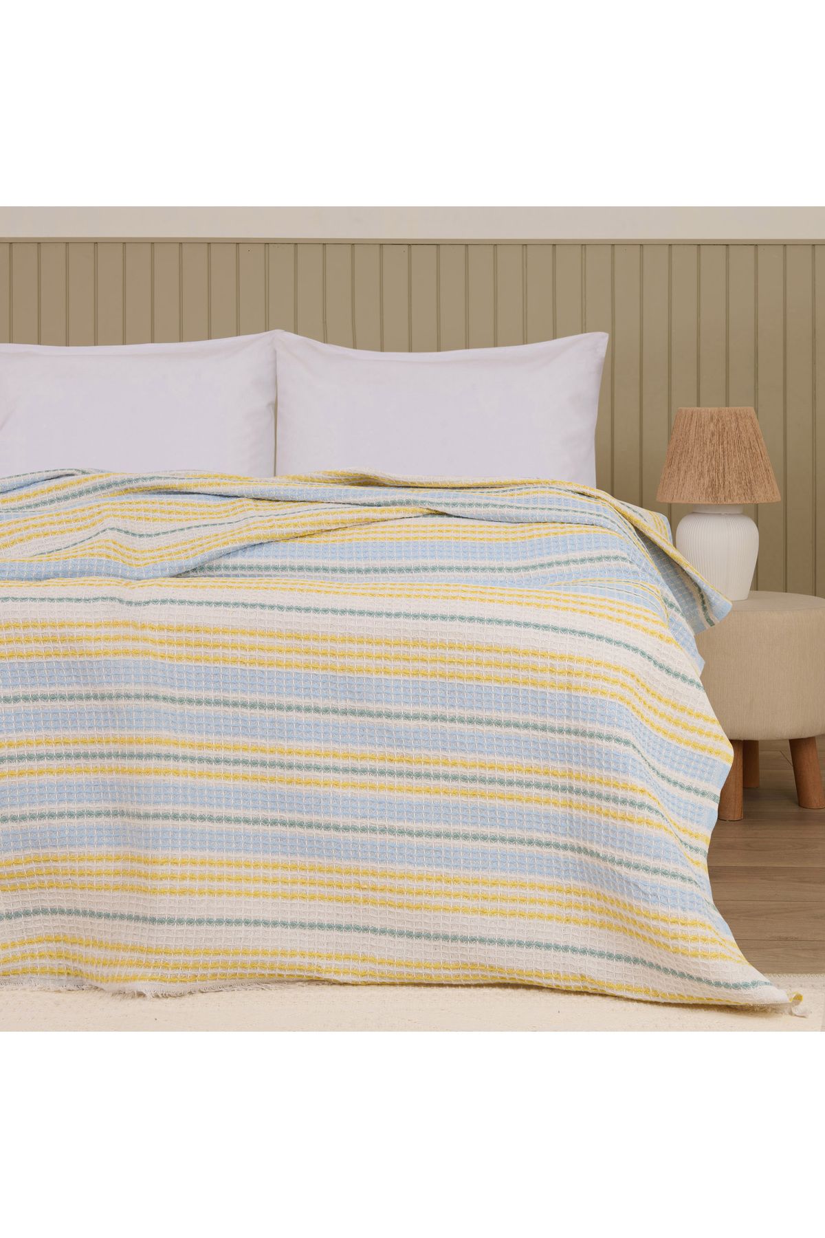 Evidea Soft Radiant Tek Kişilik Pike - Ekru / Mavi - 160x230 cm