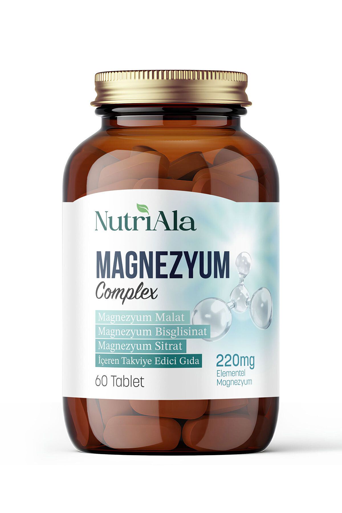 NutriAla Magnezyum 3 Lü Form 60 Tablet (BİSGİLİSİNAT, SİTRAT, MALAT) Elementer Magnezyum