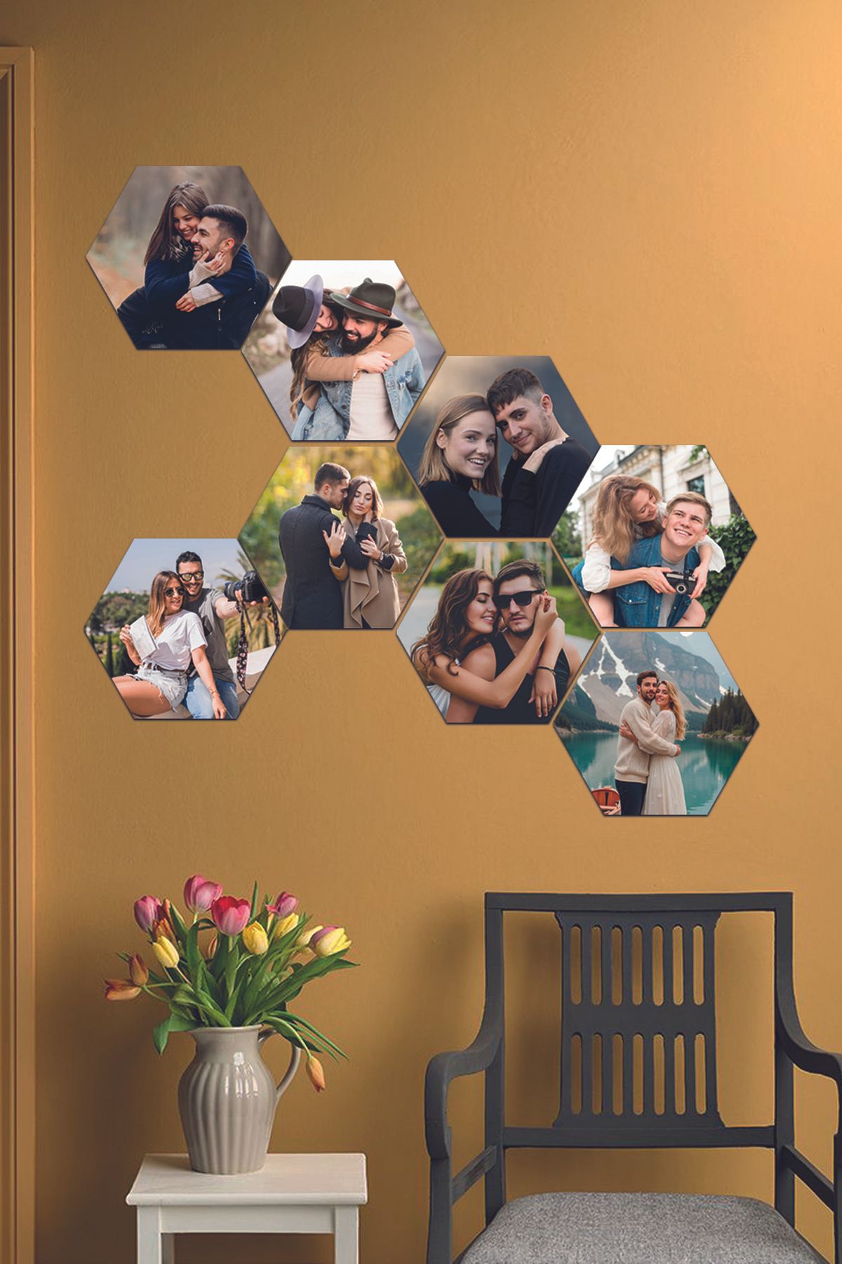 Fotomcity Kişiye Özel 8 Fotoğraflı Altıgen Mdf Tablo