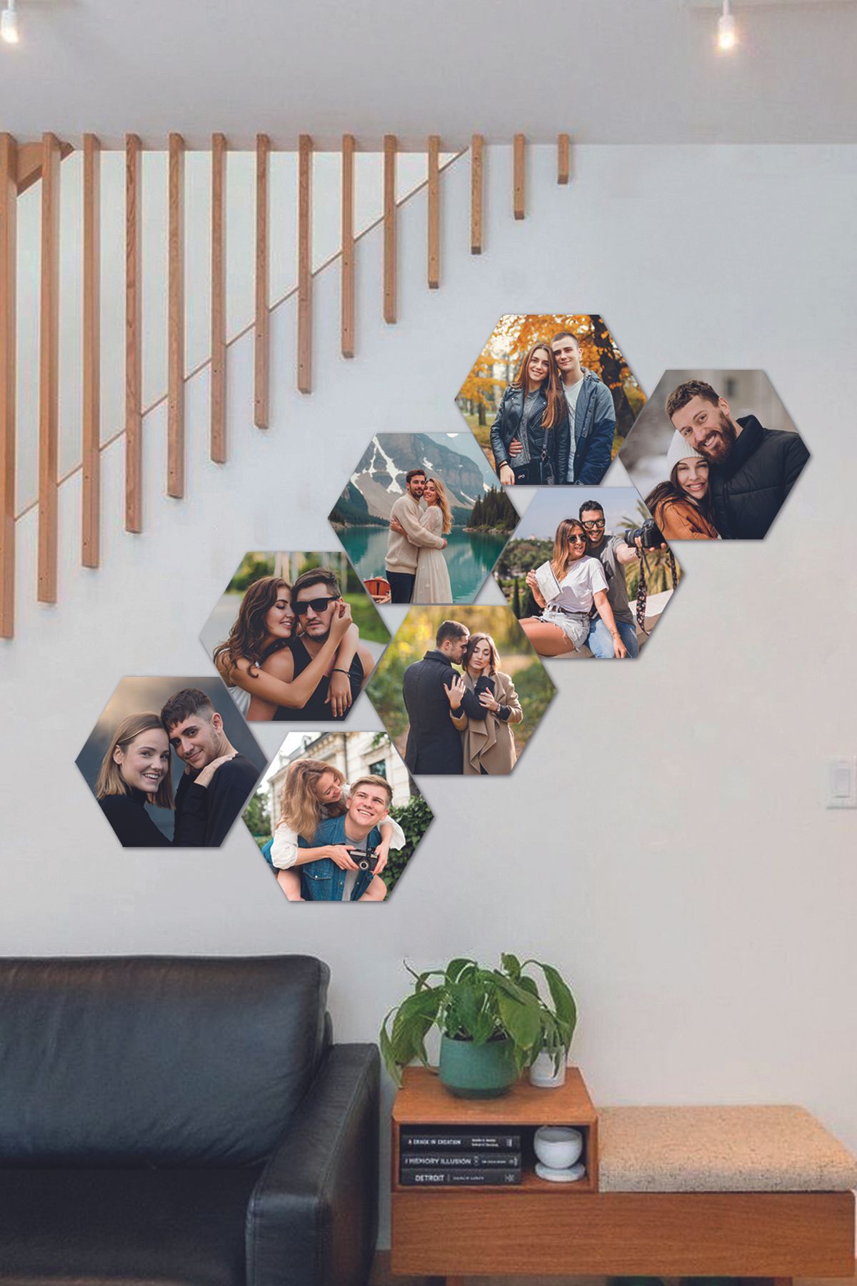 Fotomcity Kişiye Özel 8 Fotoğraflı Altıgen Mdf Tablo