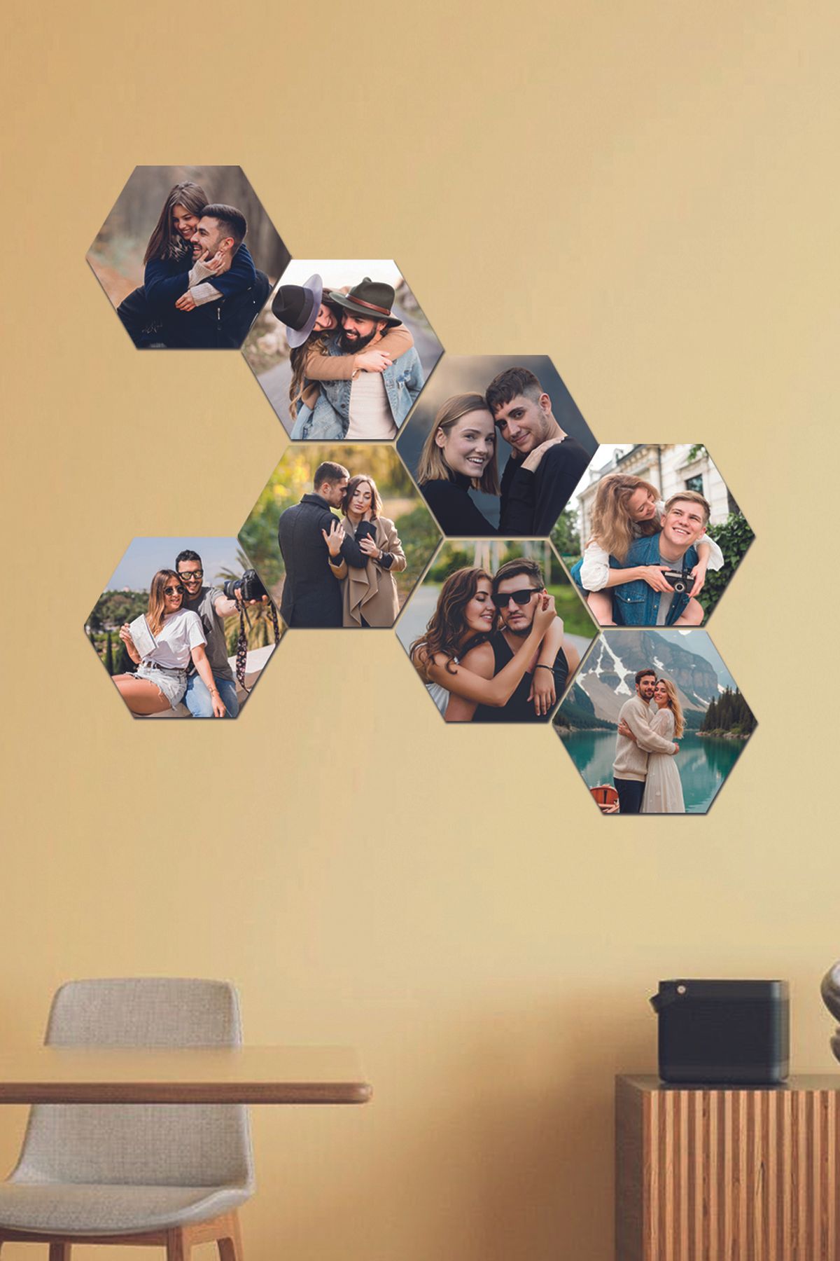 Fotomcity Kişiye Özel 8 Fotoğraflı Altıgen Mdf Tablo