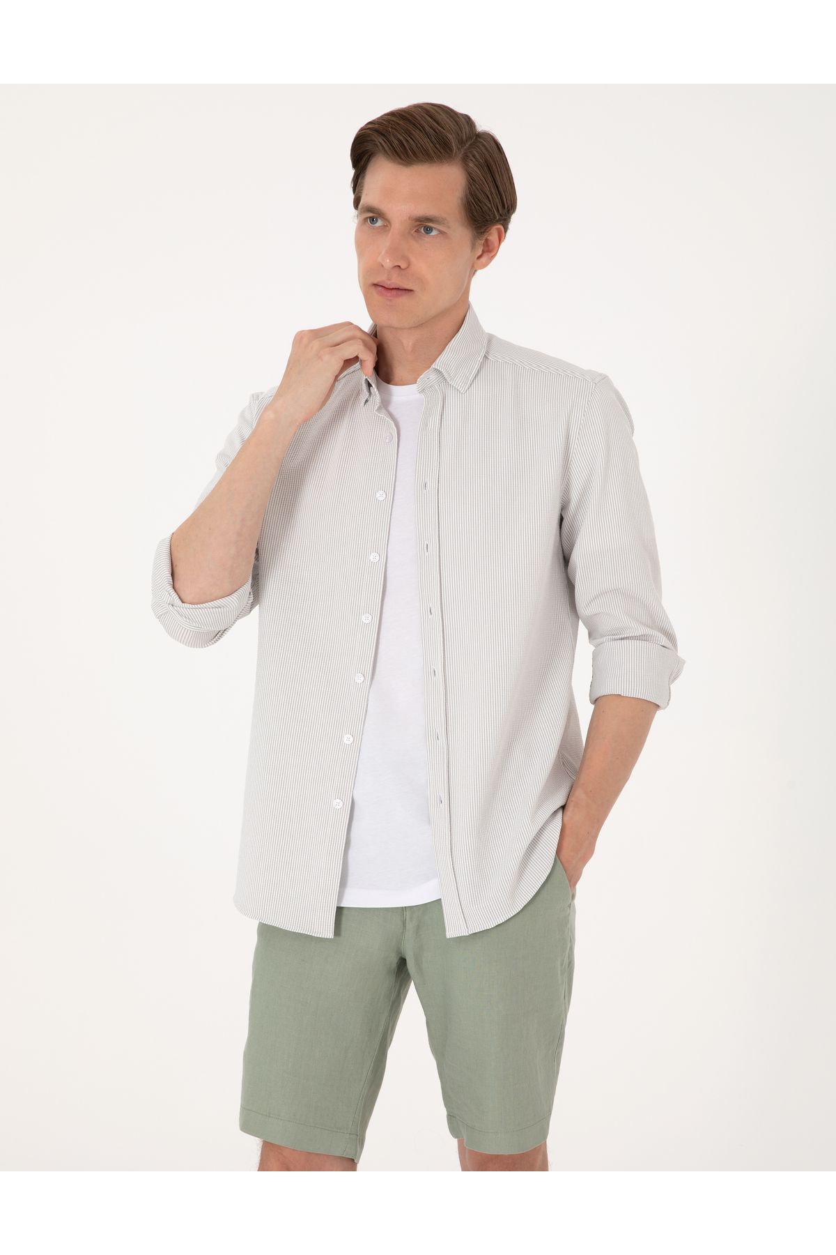 Pierre Cardin Gri Slim Fit Uzun Kollu Gömlek 50307162-VR024