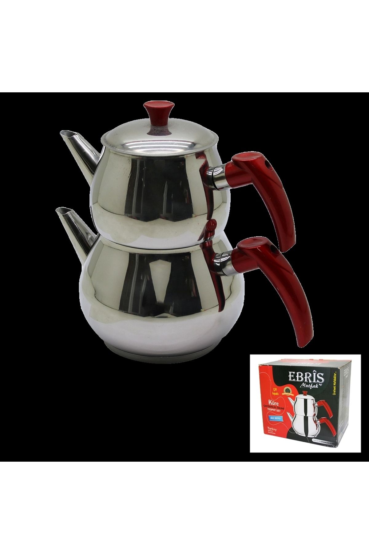 Beruflic Aile Büyük Boy Küre Çelik Çaydanlık Seti Üst: 1.2lt - Alt: 2lt