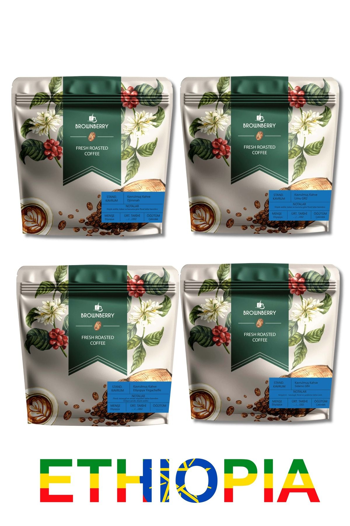 Brownberry Etiyopya Kahveleri Tadım Seti 4 X 250 GR (Djimmah, Yirgacheffe, Limu, Sidamo)