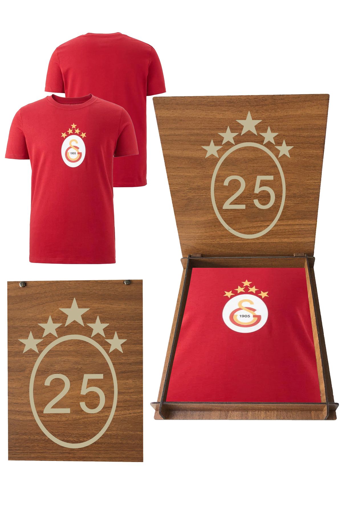 Galatasaray Orijinal 5 Yıldız Kırmızı T-Shirt 5 Yıldız Ahşap Kutu Hediyeli