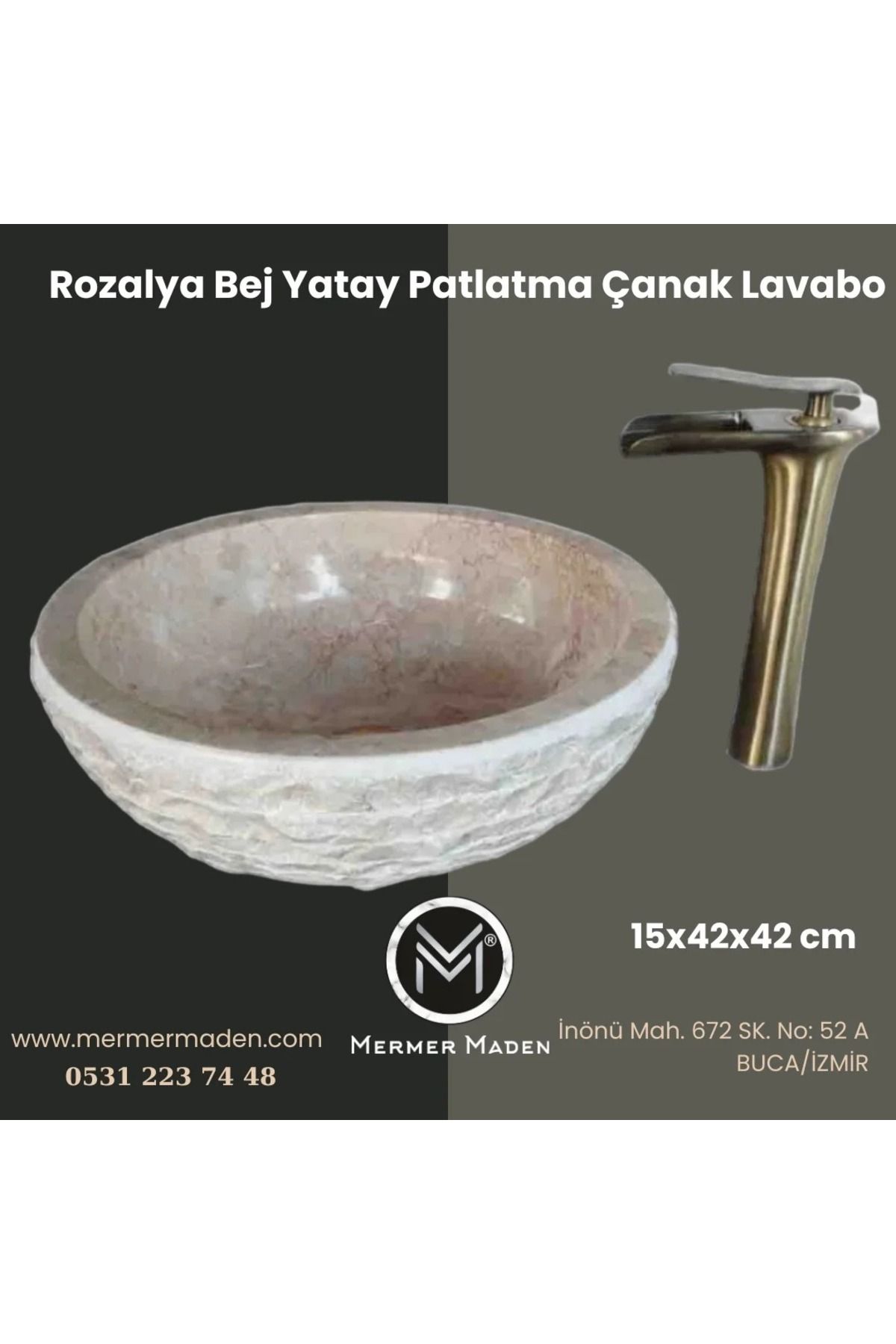 MermerMaden Rozalya Bej Yatay Patlatma Çanak Lavabo