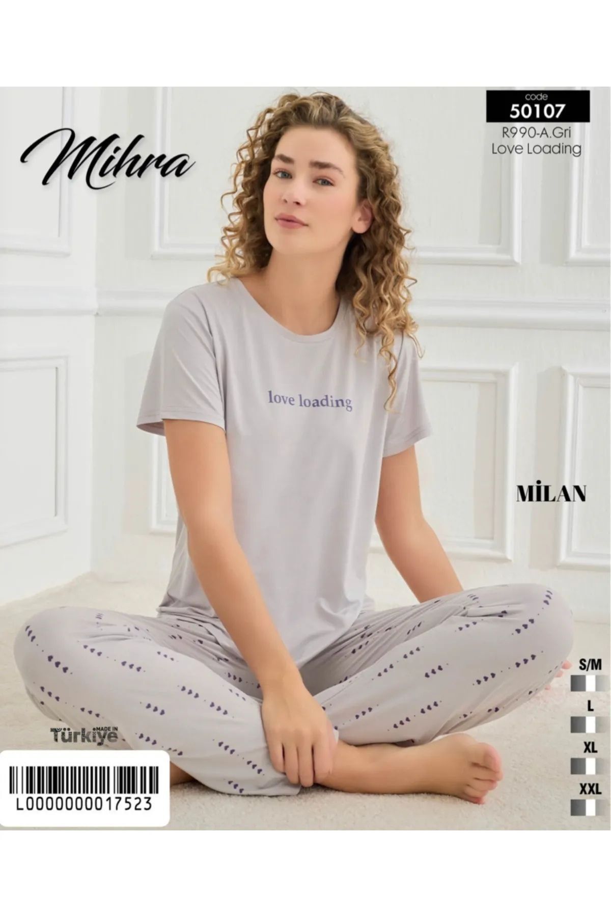 Mihra Kısa Kollu Gri Kadın Pijama Takımı