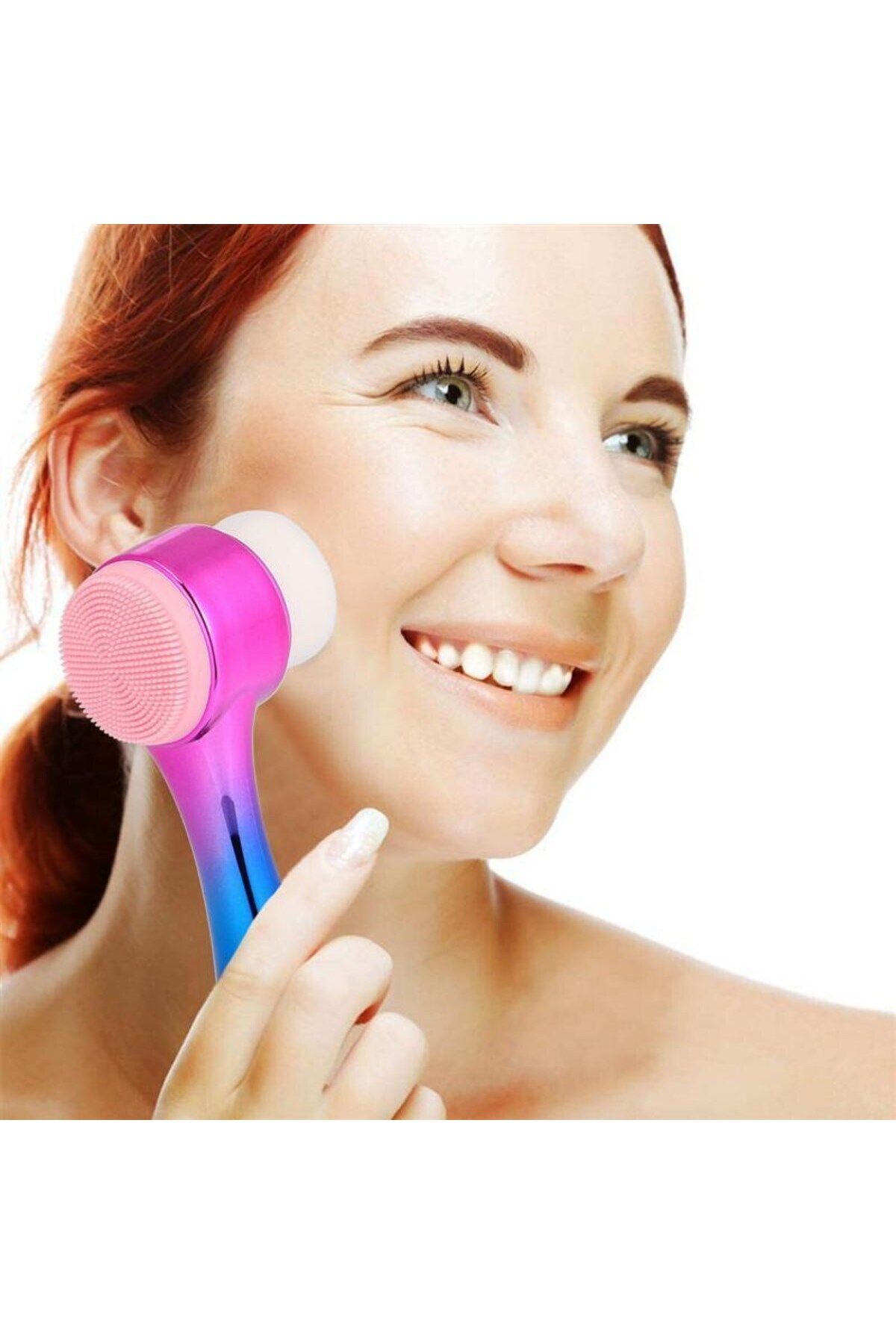 Zayla Çift İşlevli Renkli Cilt Yüz Temizleme Fırçası Peeling Masaj Etkili Gözenek Temizleyici Alet (5165)