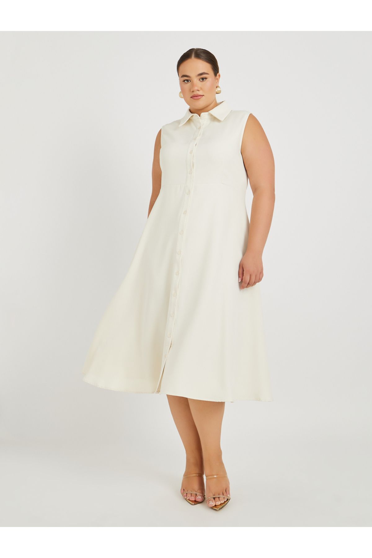 Styli-Plus Size Sleeveless Shirt Midi Dress 2