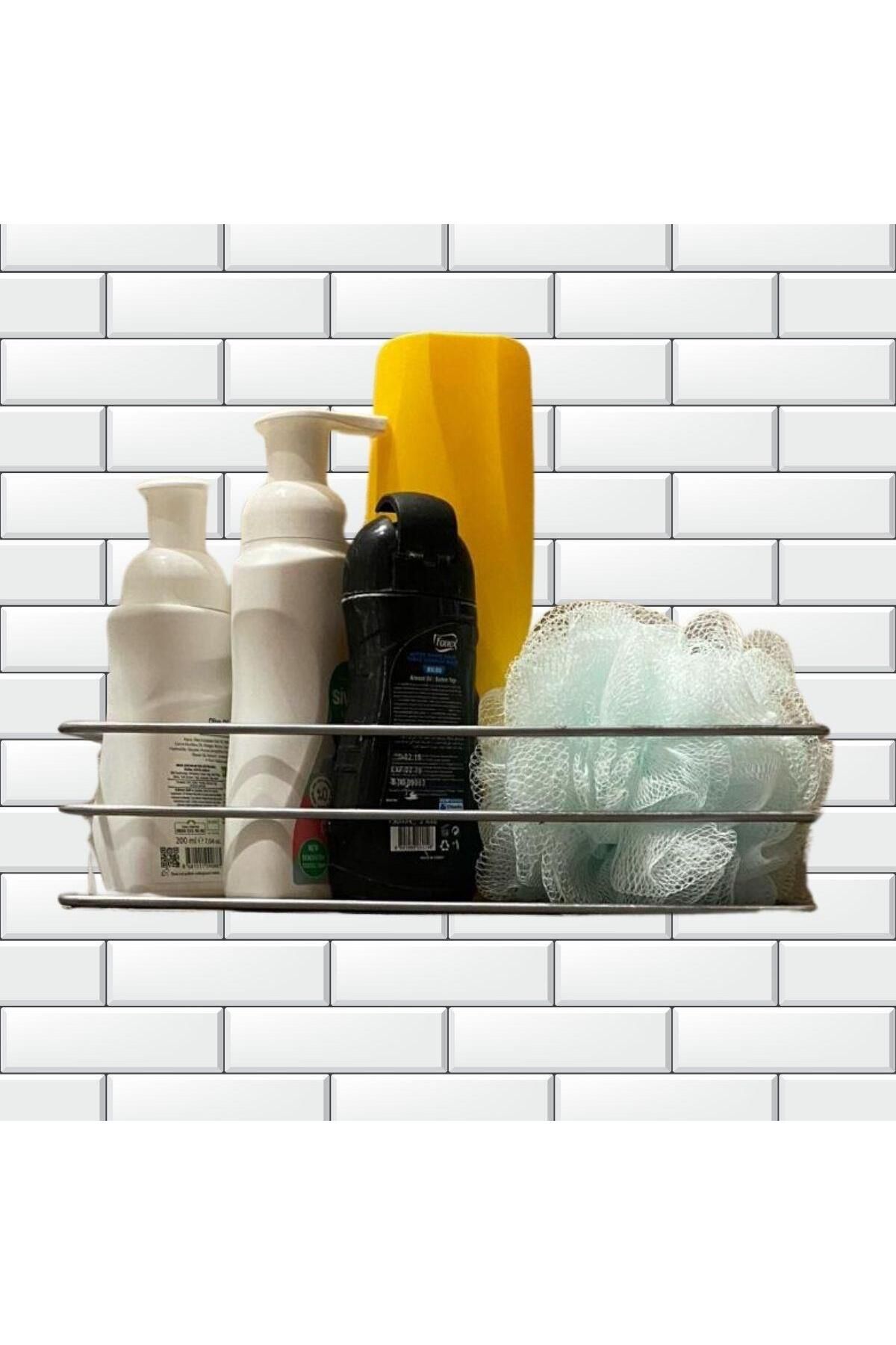 Zayla Kendiliğinden Yapışkanlı Krom Paslanmaz Metal Şampuanlık Banyo Düzenleyici Raf (5165)