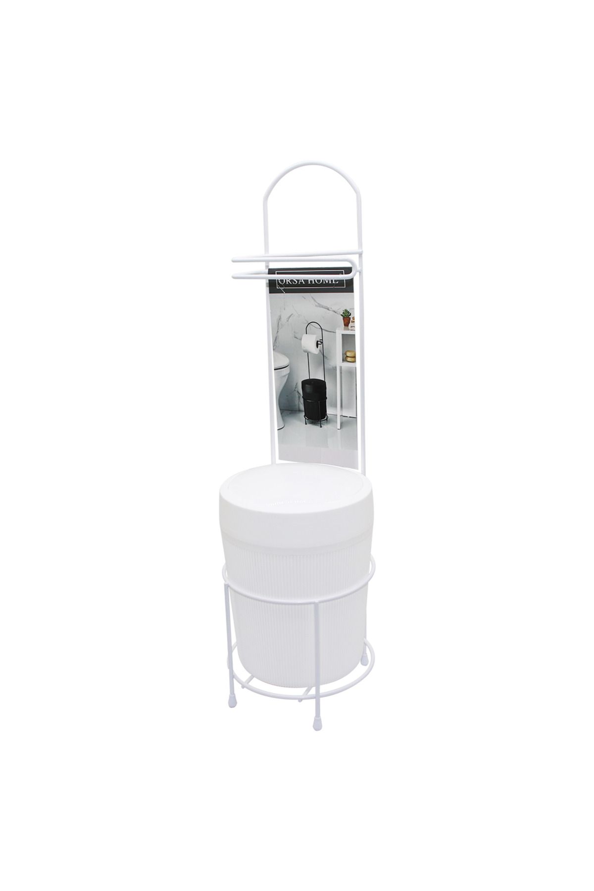 STOREMAX BEYAZ METAL AYAKLI WC KAĞITLIK YUVARLAK PLASTİK KOVALI TrendBazaar 1057563