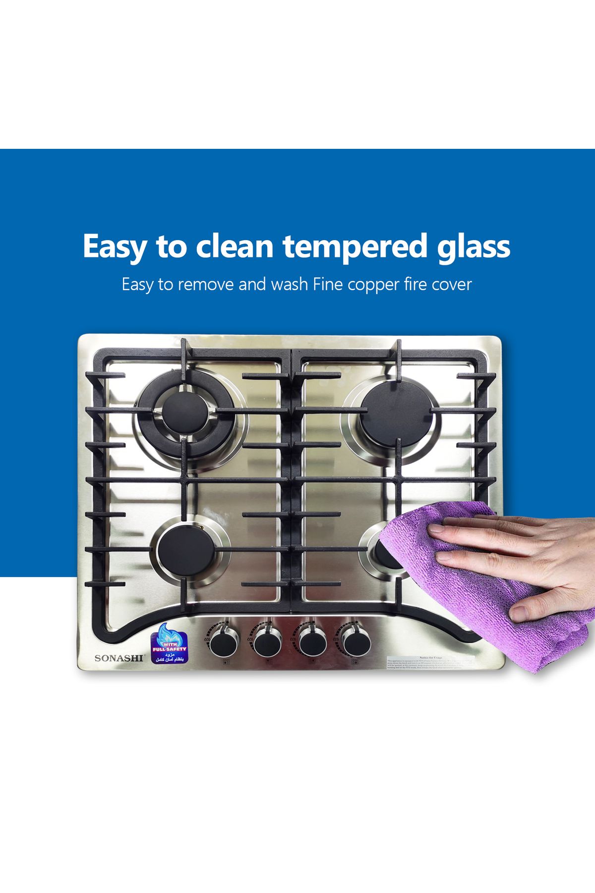 sonashi-4-burner Gas Hob - 60 Cms | Featured With Front Control Panel And Cast Iron Pan Stand | Gas Hob With 3