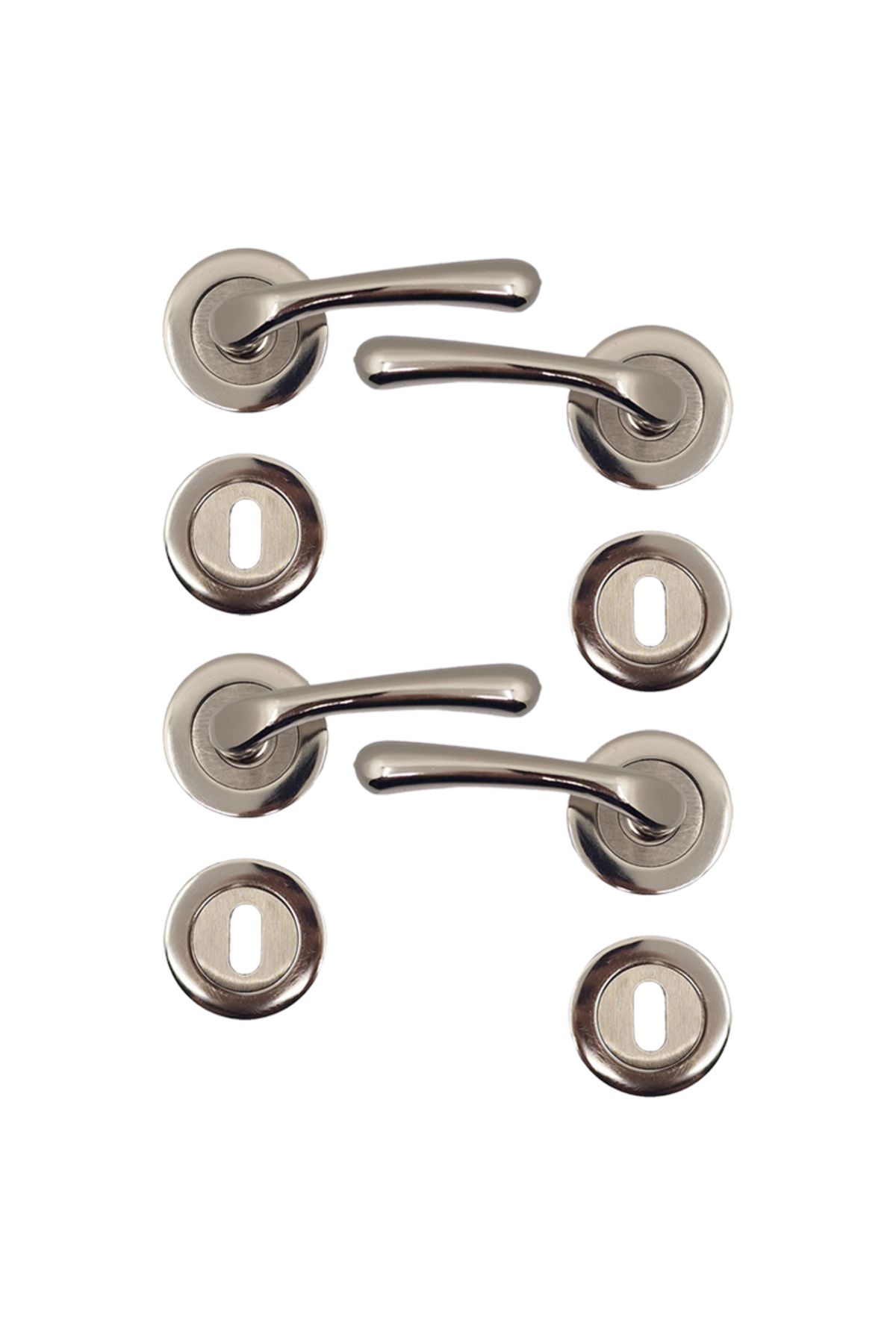 flores-Door handle with rosette, Kumru, satin nickel, keyed, 2 sets / box 1