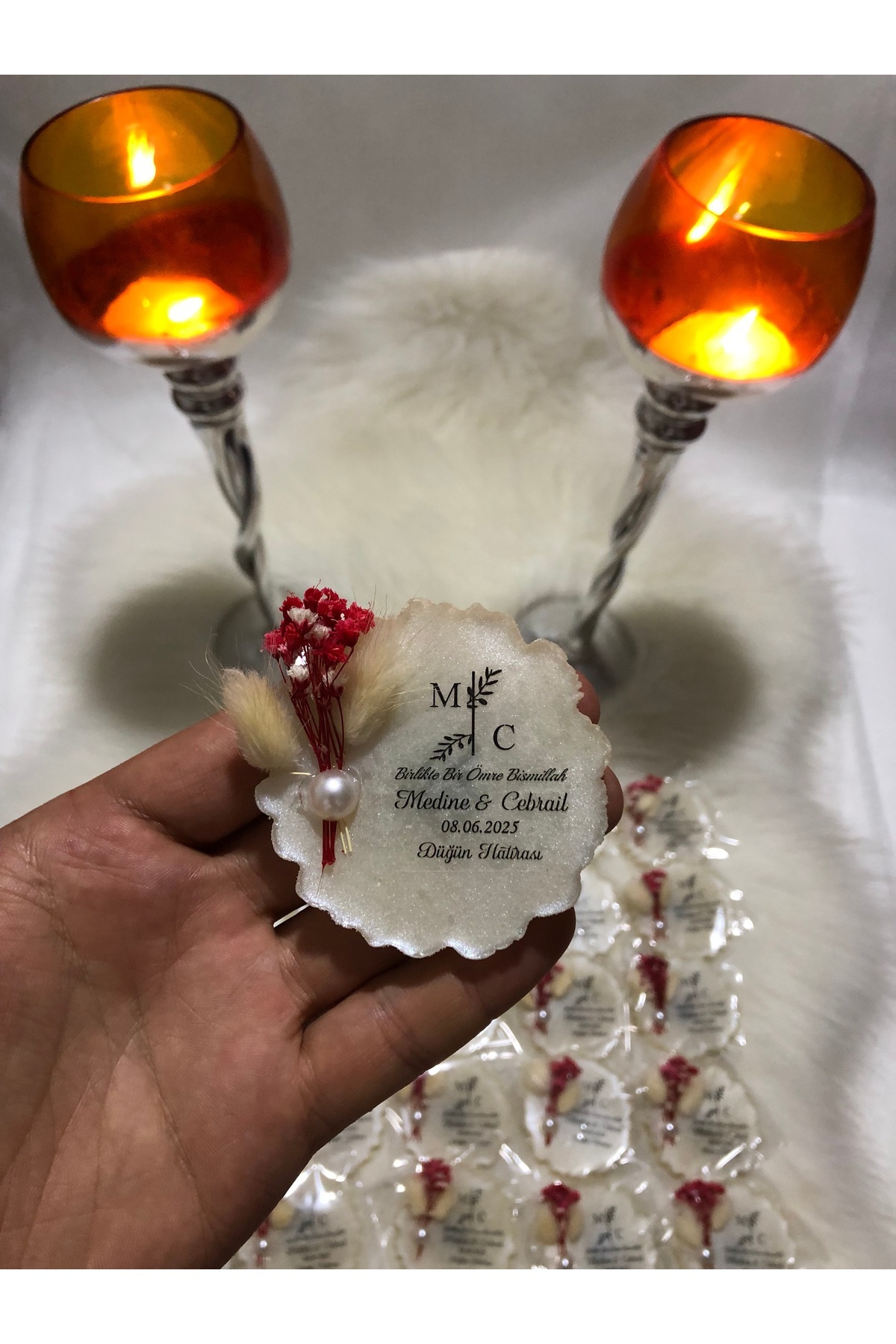 KAYA SÜS 2 Cipso Çiçekli Pamuk Otlu Sedefli Epoksi Magnet 25 Adet