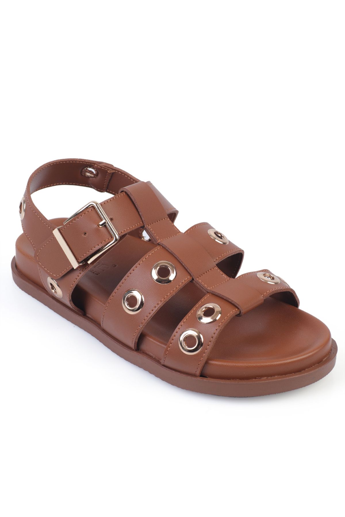 Capone Outfitters Valene Düz Topuk Metal Aksesuarlı Gladyatör Kadın Sandalet