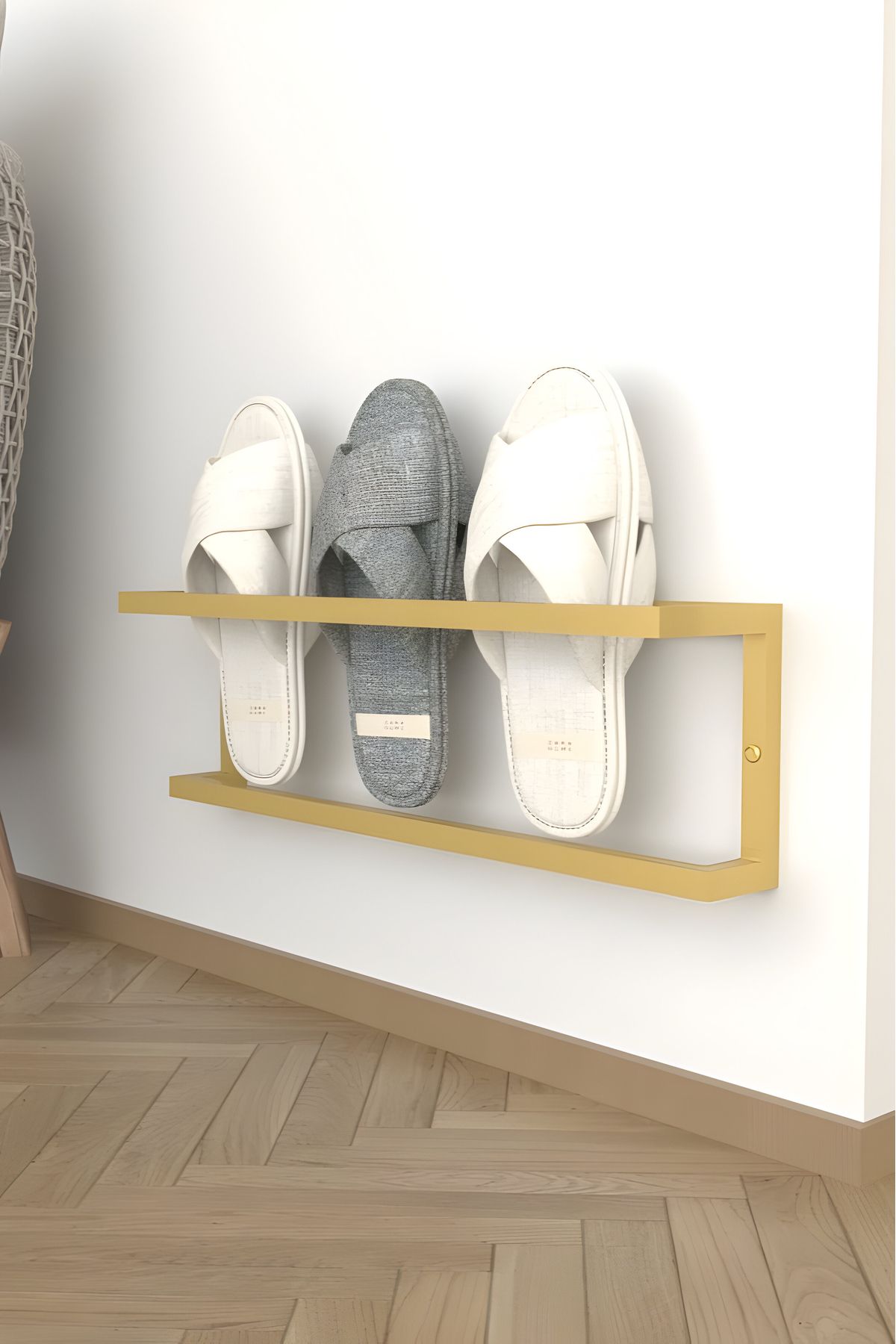 Grandmix Duvar Montajlı Metal Terlik Düzenleyici Modern Minimalist Antre & Hol Toparlayıcı 15x58x10 Cm