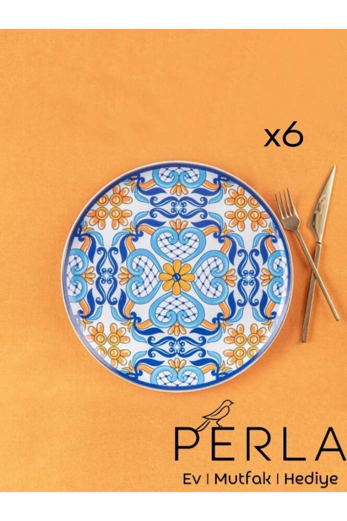 PERLAEVKAHVE Çini Porselen 6'lı Pasta Tabağı 20 cm