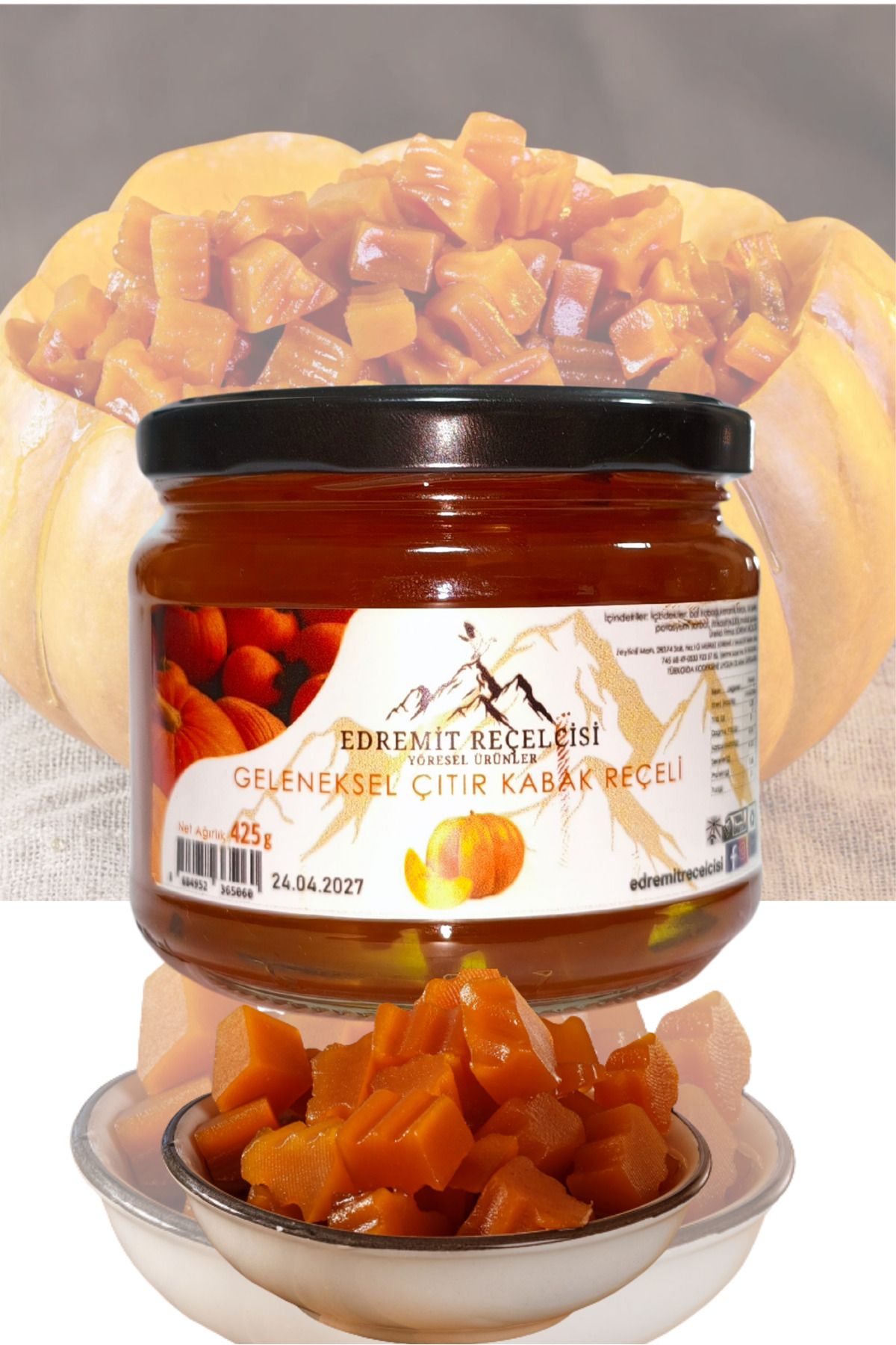 Edremit Reçelcisi Yöresel Ürünler ÇITIR KABAK REÇELİ 425 GR KAHVALTILIK DOĞAL VE SAĞLIKLI