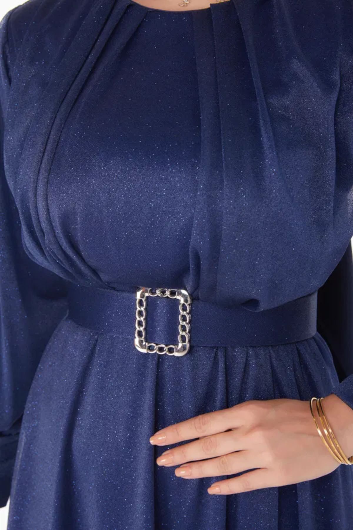 Butik Düz Orta Kadın Lacivert Abiye Elbise