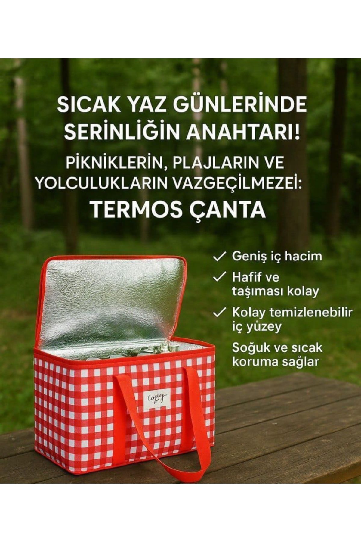 stilsenin34 Termos Çanta - Termal Isı Yalıtımlı Yemek Taşıma Çantası Kamp Piknik Çantası 33X 22 X 22 Cm