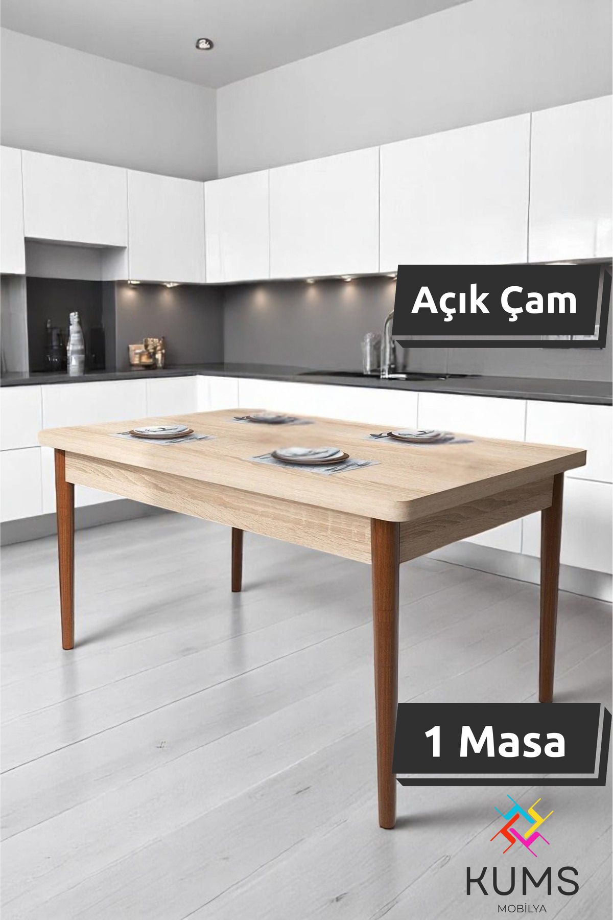 KUMS 4 Kişilik Yemek Masası 70x110 cm Ahşap Mutfak Masası Sabit
