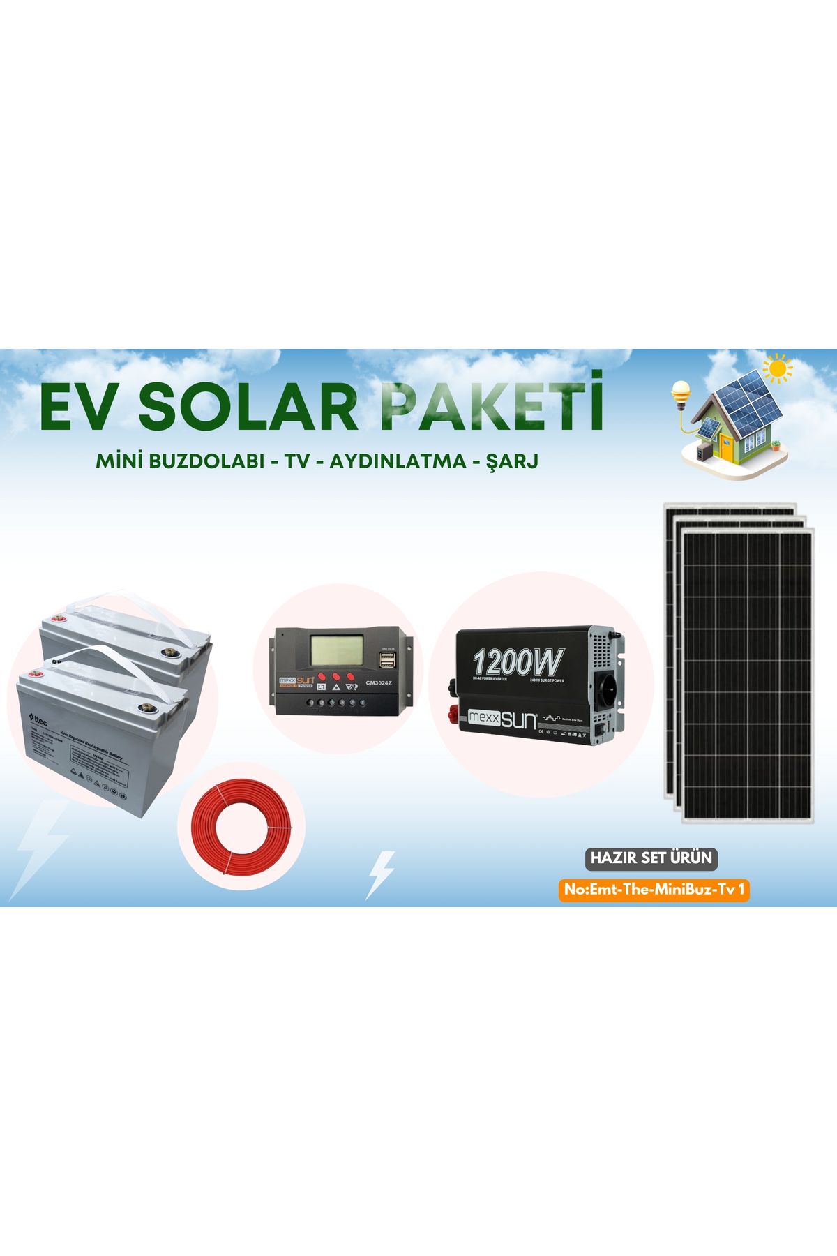 TNL BAĞ EVİ PAKETİ BUZDOLABI TV AYDINLATMA TELEFON ŞARJ GÜNEŞ ENERJİLİ