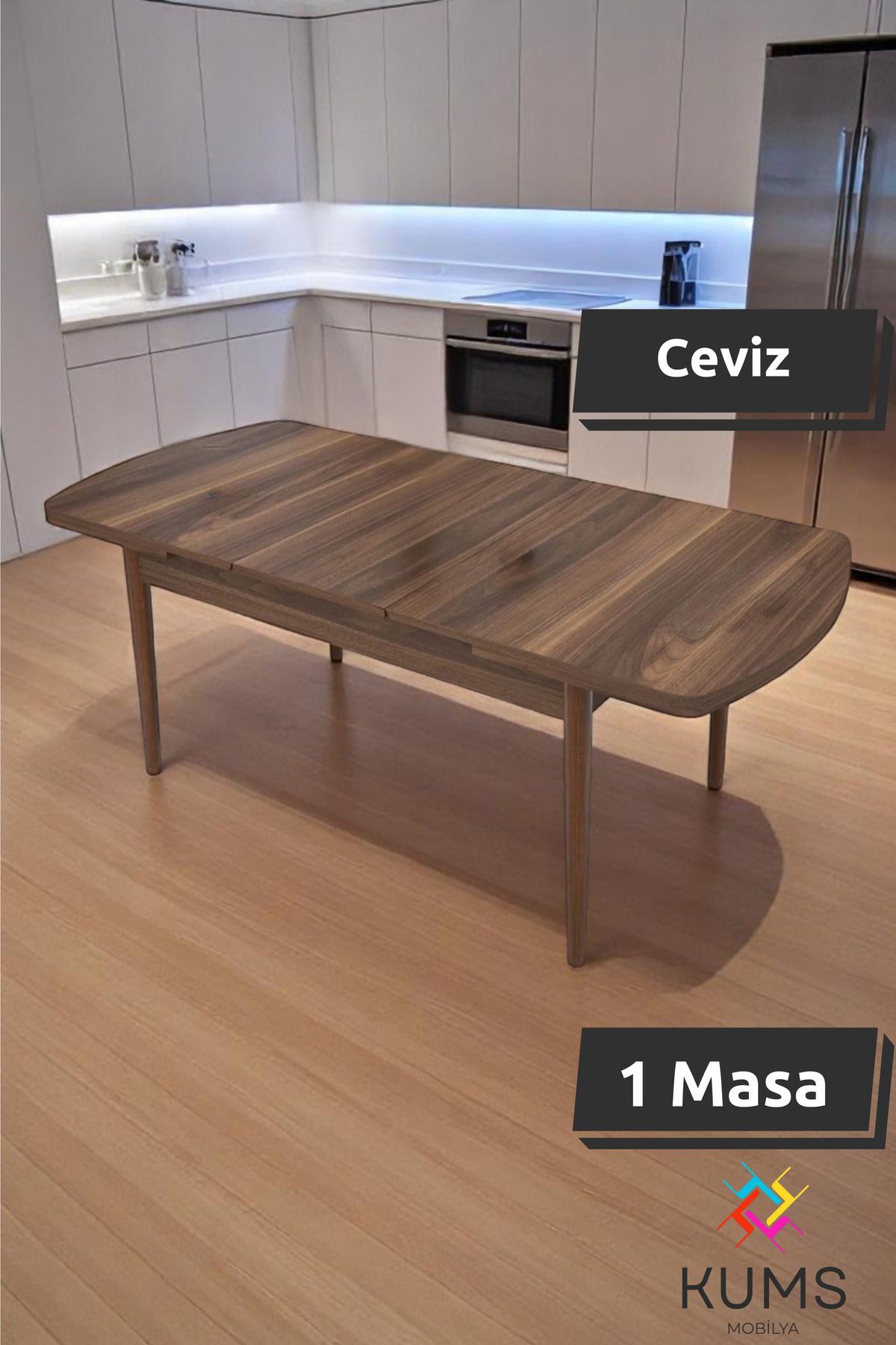 KUMS 6 Kişilik Açılabilir Kelebek Oval Ahşap Sadece Masa – Modern Tasarım 80x130