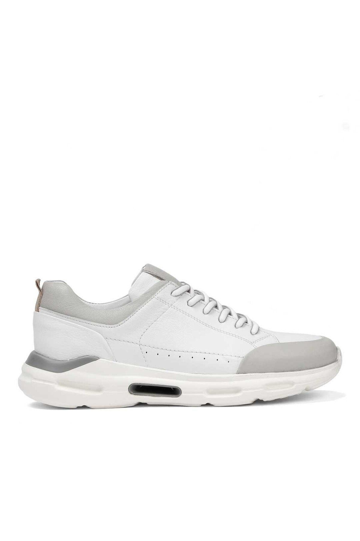 Celal Gültekin Erkek Beyaz Gri Bağcıklı Kalın Tabanlı Deri Sneaker