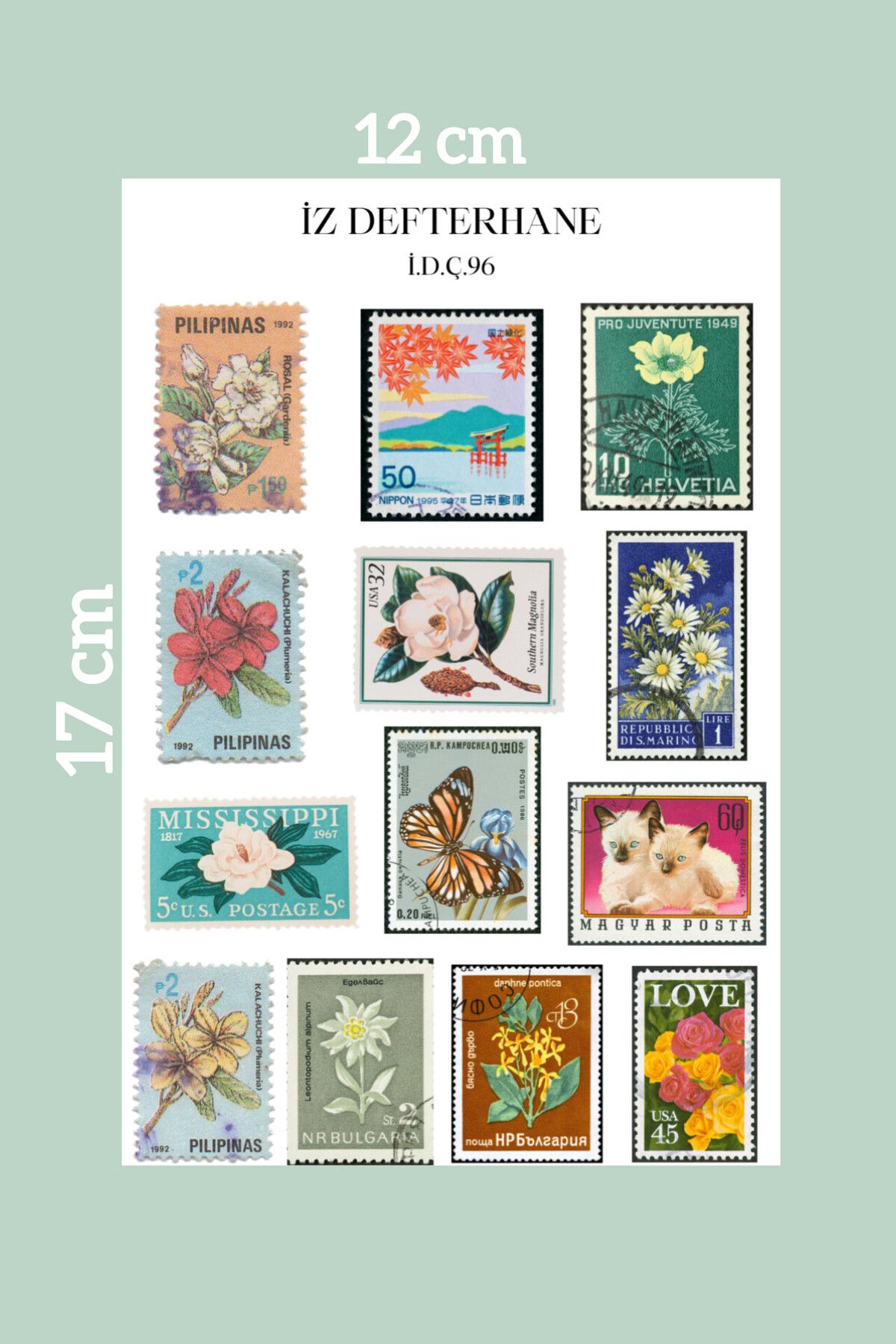 İZ DEFTERHANE Pul Nostalji Vinatge Çıkartma Sticker (Defter ajanda ve günlük planlayıcılar için uygun)