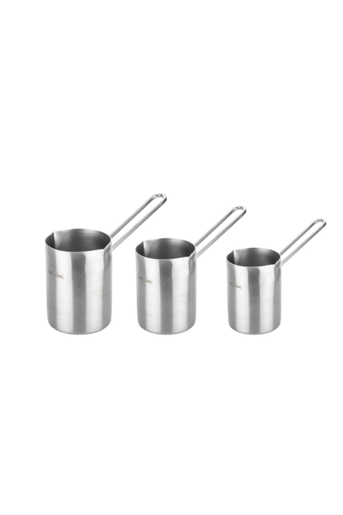 Tantitoni 3lü Paslanmaz Çelik Çift Ağızlı Silindir Cezve Seti-350ml/500ml/770ml