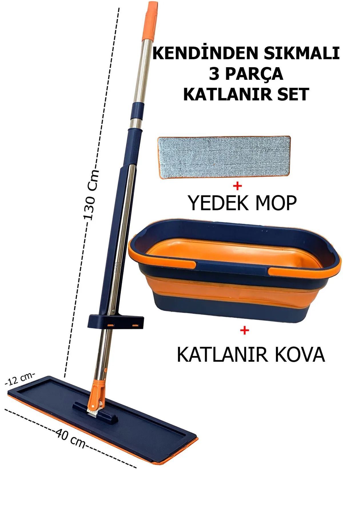 hediyeofisi Kendinden Sıkmalı Kovalı Mop Seti - Kendinden Sıkmalı Mop Katlanabilir Tekerlekli Kova 1 Yedek Bez