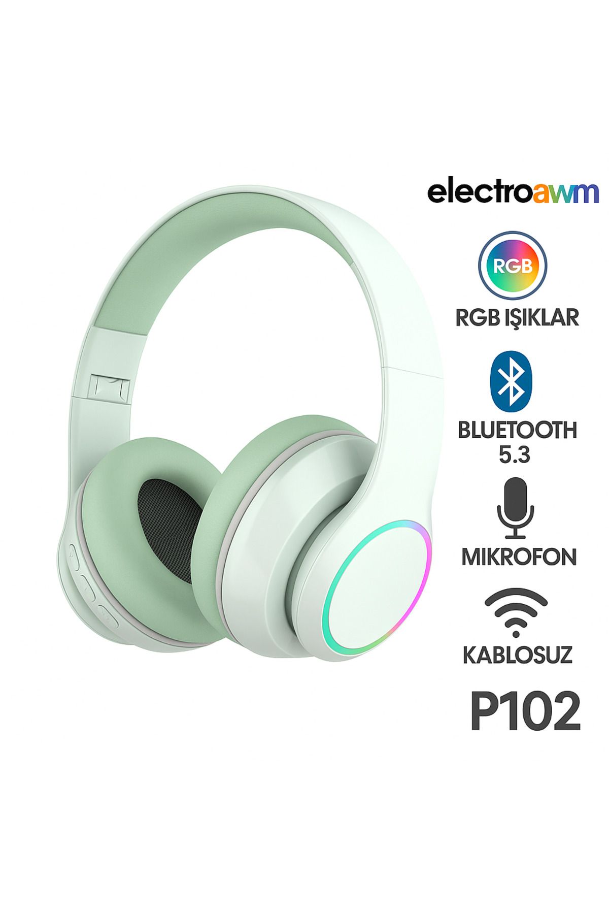 electroawm Müziği Hisset, Tarzını Yansıt! RGB Işıklı Kablosuz Kulaklık P102