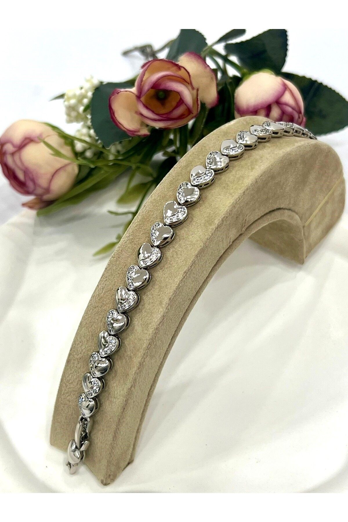 masal takı&aksesuar XUPING Zirkon Taşlı Kalp Detay Bileklik (16-18CM)