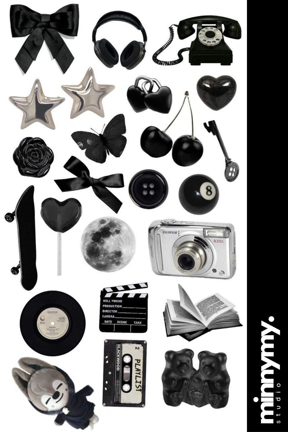 Minnymy Black Collection Vintage Sticker Ajanda, Günlük, Planlayıcı, Bullet Journal, Scrapbook