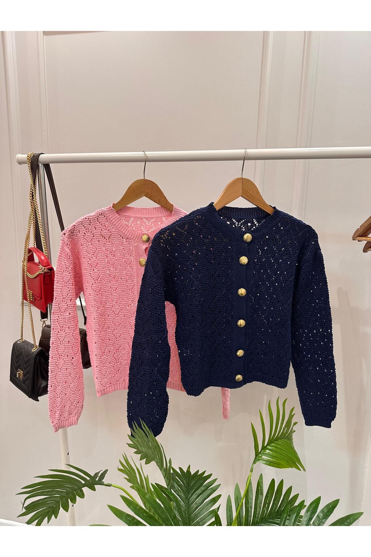 Butik Ajurlu Düğmeli Mevsimlik Triko Hırka BK-4383