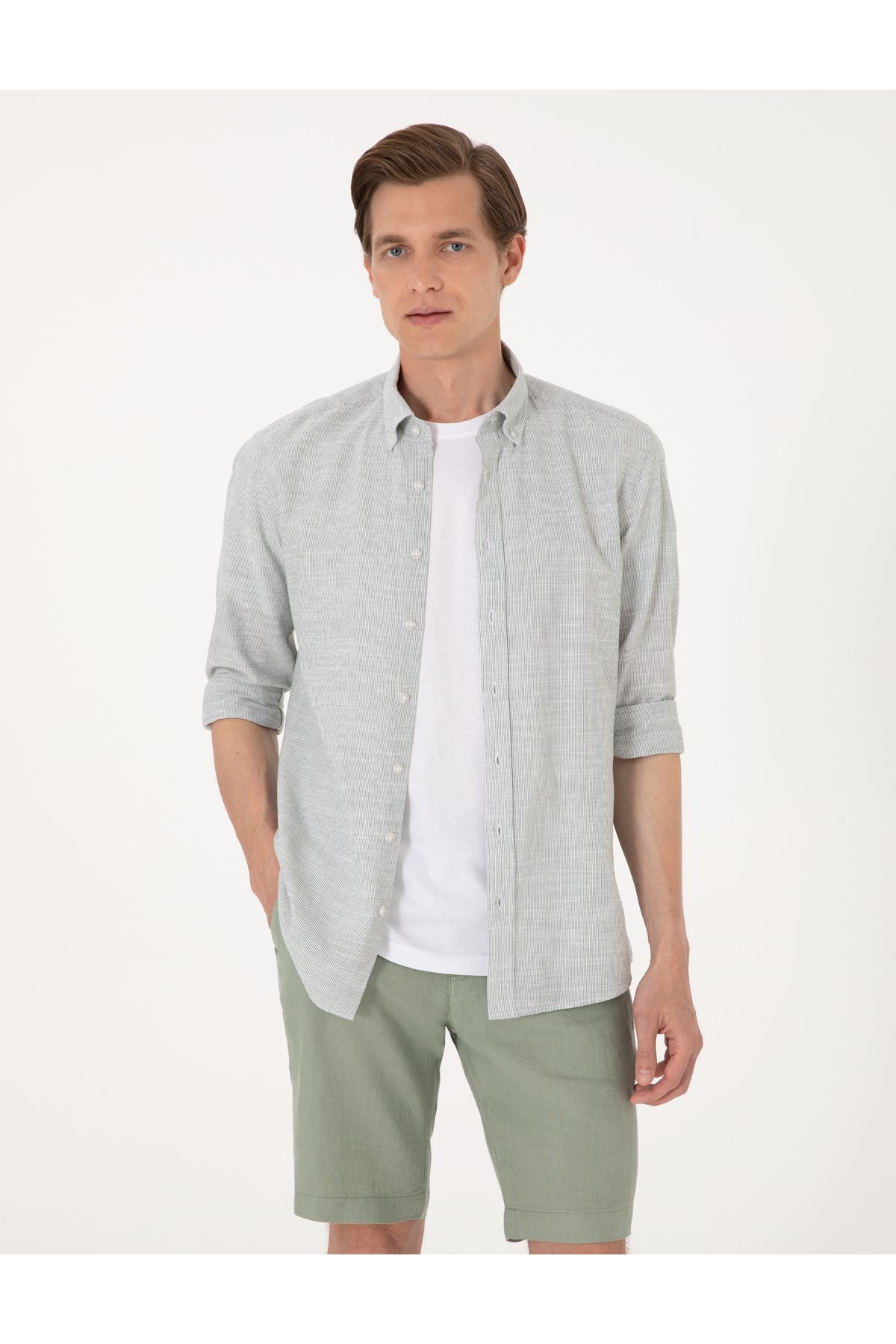 Pierre Cardin Yeşil Slim Fit Uzun Kollu Gömlek 50307101-VR054