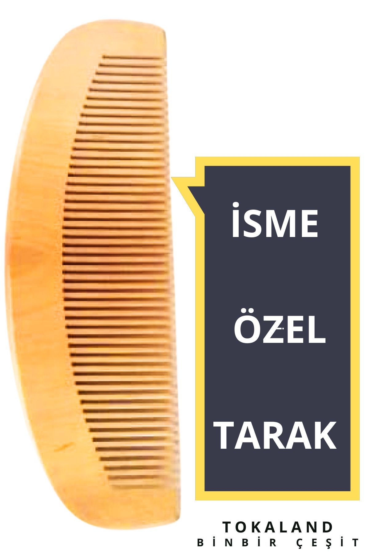 TOKALAND %100 Doğal Ahşap Şimşir Tarak - Ahşap Özel Isim Baskılı - Doğum, Sünnet, Düğün Nişan Söz, Kına