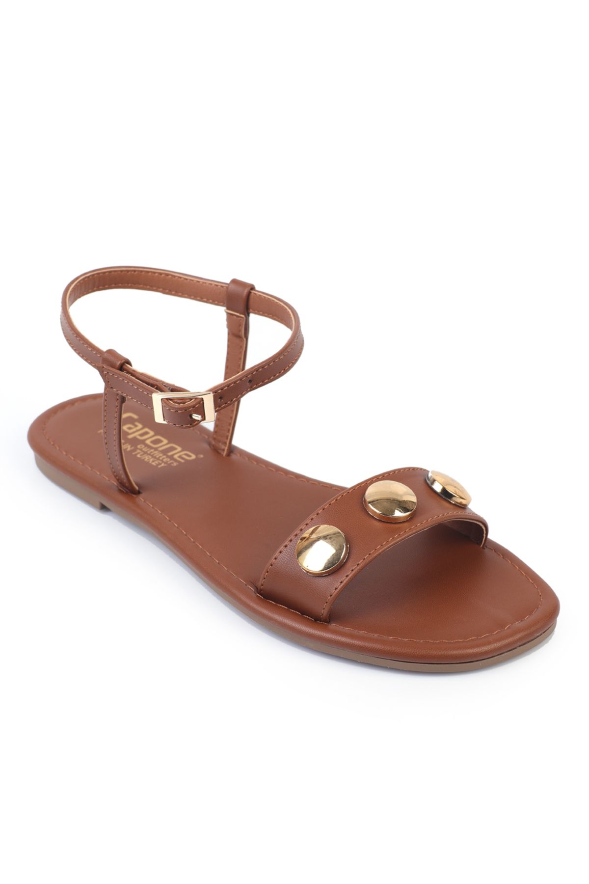 Capone Outfitters Celina Tek Bantlı Metal Aksesuarlı Bilekten Bantlı Düz Topuklu Yuvarlak Burunlu Kadın Sandalet